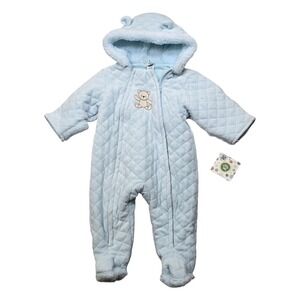 Little Me Quilted Teddy Bear Pram Snowsuit Baby Boy Girl Blue 6-9M Hooded NEW